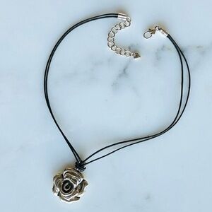 Brighton Retired Silver Rose Corded Necklace